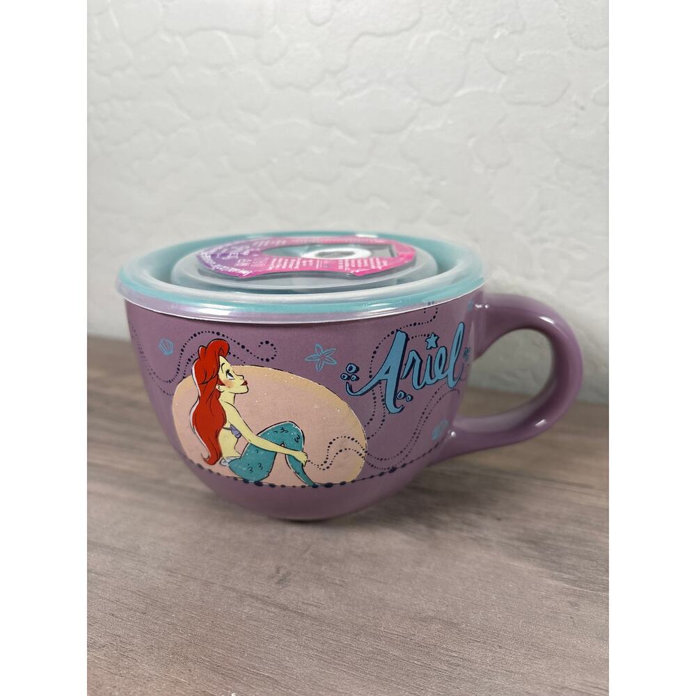 Disney Princess Little Mermaid Ariel Coffee Mug Purple Green Oversized 20 Oz LID